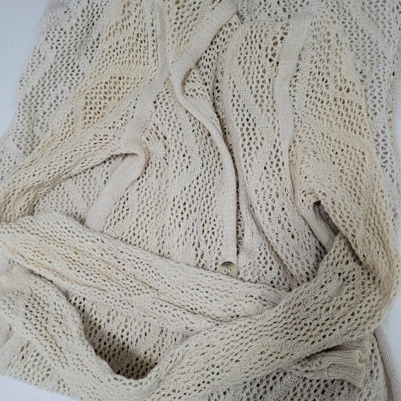 Free People Beige Crochet Sheer Buttoned Long Sleeve Cardigan Sweater Small S - Picture 8 of 15